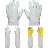 ANPHSIN 2 pairs Long Goatskin Beekeeping Gloves for Beekeepers - Protected Leather Gloves, Beekeeping Supplies, White/Yellow