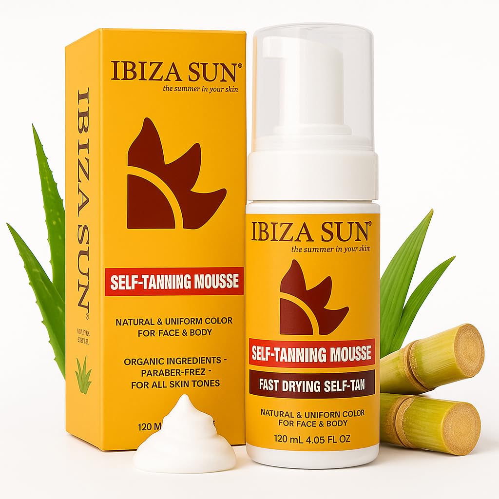 Ibiza Sun Organic Self -Tanning Mousse - Quick Dry Sunless Tanning Foam for All Skin Tones - Self Tanner for Face and Body with Natural Ingredients,No Tanning Smell, Vegan - 120 ml