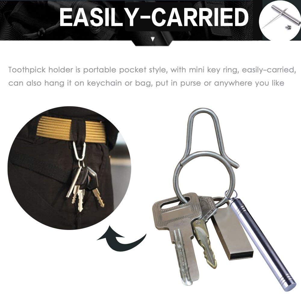 Toothpick Holder,Likorlove EDC Titanium Waterproof Titanium Toothpick + Holder Case with Key Chain Pendant for Travel Hiking Camping Outdoor