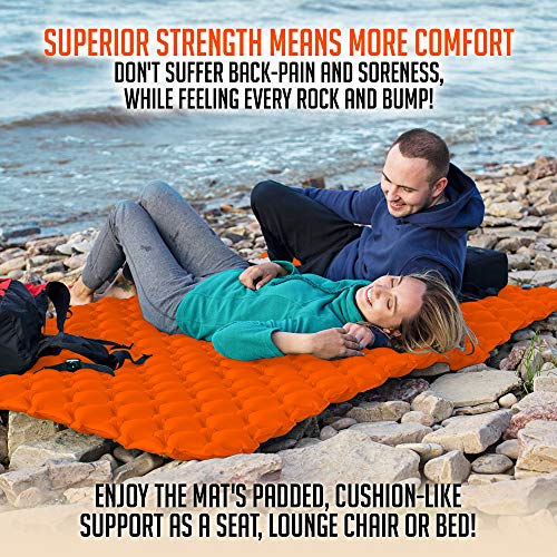 Royexe Heavy Duty Double Sleeping Pad | Ultra Thick Inflatable Camping Mat | 2 Person Compact Bed for Backpacking and Hiking | Compact Sleeping Bag Air Mattress (Orange) - Thumbnail 5