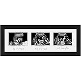 Americanflat Sonogram Picture Frame with Shatter-Resistant Glass - 15x5 Frame Fits Three 3x4 Sonograms with Interchangeable Mats - Signature Collection - Photo Frames for Tabletop and Wall - Black