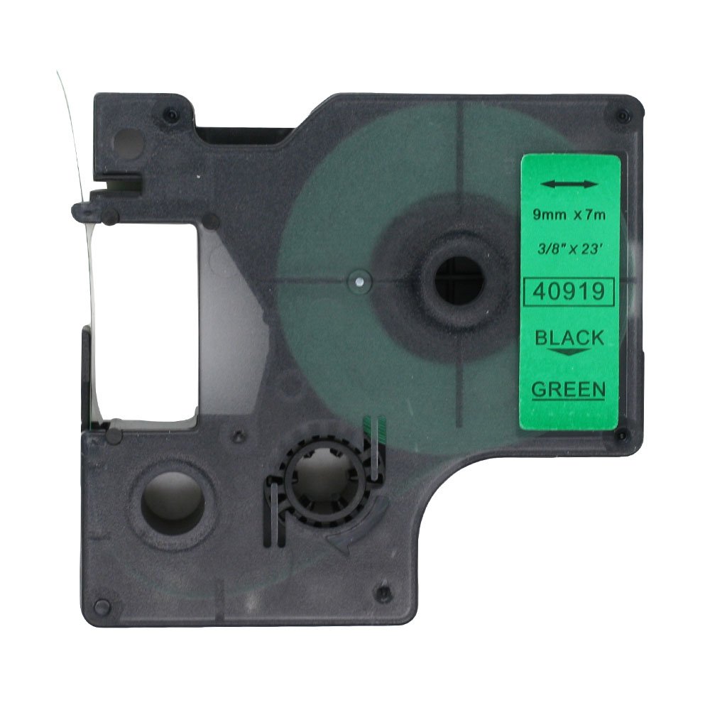 BROVACS 1 Pack Black on Green Label Tape Compatible for DYMO D1 40919 9mm 3/8" OPA2119