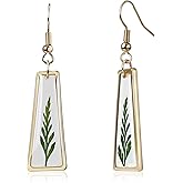 Desnuage Handmade Pressed Green Leaf Earrings for Women 14K Gold Plated Natural Resin Dangle Leaf Earrings Unique Pressed Flower Jewelry