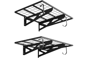 VEVOR 2-Tier Heavy Duty Wall Garage Shelving, 2 x 3 ft Steel Wall Mounted Shelving Unit with Hooks, 24 x 36 Inch Per Shelf Fl