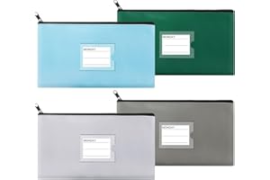 Sinzip 4 Pack Bank Deposit Money Wallet, Heavy Duty Leatherette Security Zipper Wallet with Clear Window, Coin Bag, Cash Bag, Tool Pouch, Assorted Colors