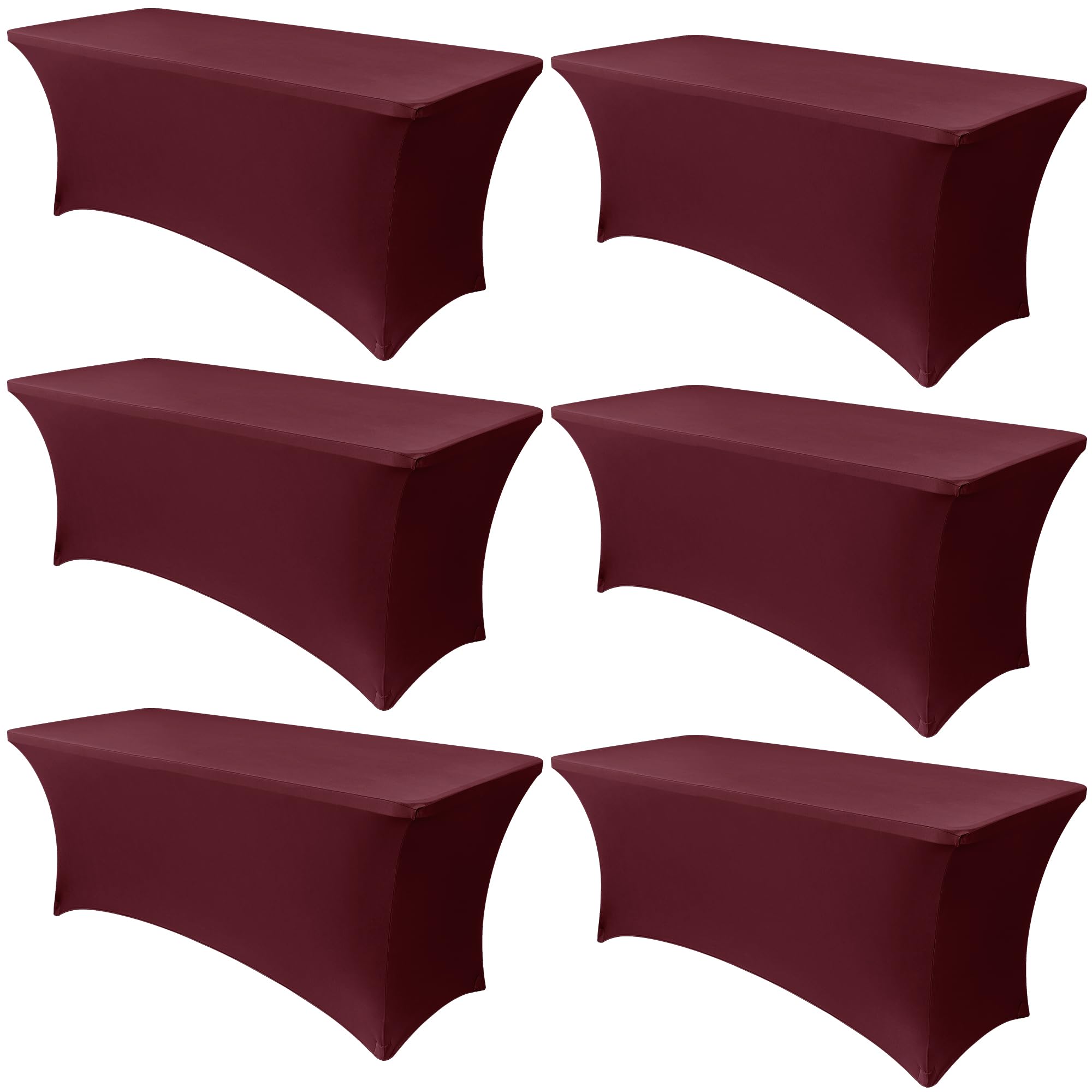 Obstal 6 Pack Stretch Spandex Table Covers for 8 Foot Tables - 8 FT Universal Rectangular Fitted Tablecloth Protector for Wedding, Banquet, Party, Wine Red, 96 Length x 30 Width x 30 Height Inches Image