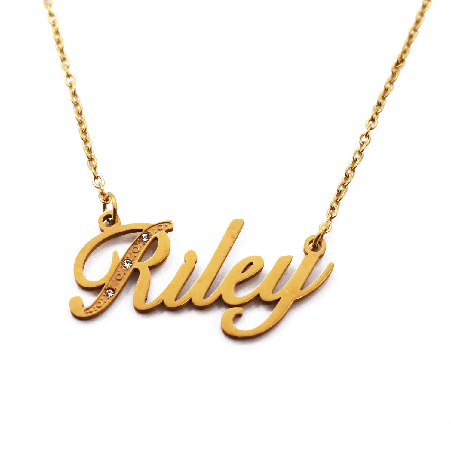 Kigu Riley Name Necklace Personalised Gold Plated Custom Dainty Name Pendants, Jewellery for Ladies, Girlfriend, Mother, Sister, Friends