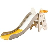 Toddler Slide Indoor Outdoor for Kids, 3 in 1 Foldable Kids Slide Easy Set Up Playset with Basketball Hoop & Ball, Freestandi