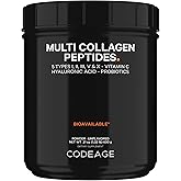 Codeage Multi Collagen Peptides + Probiotics Black Edition, Vitamin C, Hyaluronic Acid Powder Supplement, Grass-Fed, Pasture-Raised, Hydrolyzed, Zero Carbs, Type I, II, III, V & X, Unflavored, 21oz