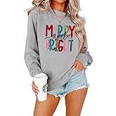 Christmas Sweatshirts for Women: Oversized Merry and Bright Sweatshirt Christmas Sweaters Holiday Chenille Patch Tops