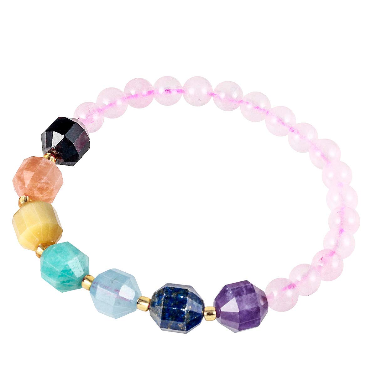 Nupuyai 7 Chakra Rose Quartz Healing Crystal Bracelet for Women Men, Lucky Birthstone Beads Stretch Bracelet for Reiki Yoga Meditation