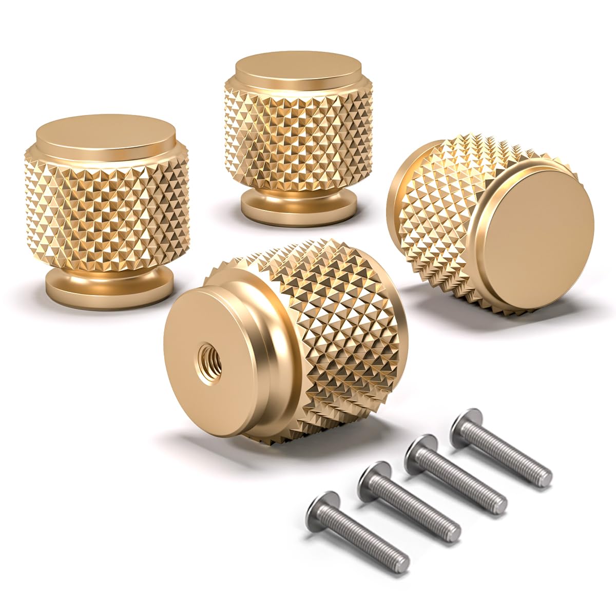 Bwintech 4 Pcs Gold Anodised Knurled Cabinet Handles,Single Hole Cupboard Knobs,Cupboard,Wardrobe,Drawer Handles