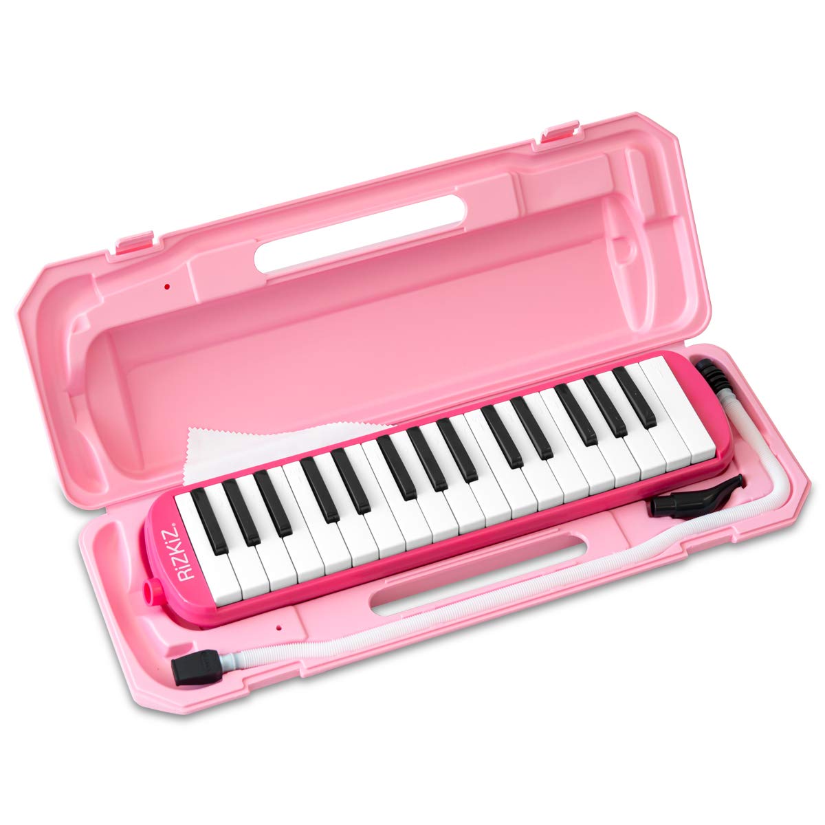 RiZKiZ 鍵盤ハーモニカ 32鍵盤 【ピンク】 授業で使える 卓奏用 立奏用 ふき口 ホース ケース付 ホールドベルト 名前シールスペース付 の商品画像