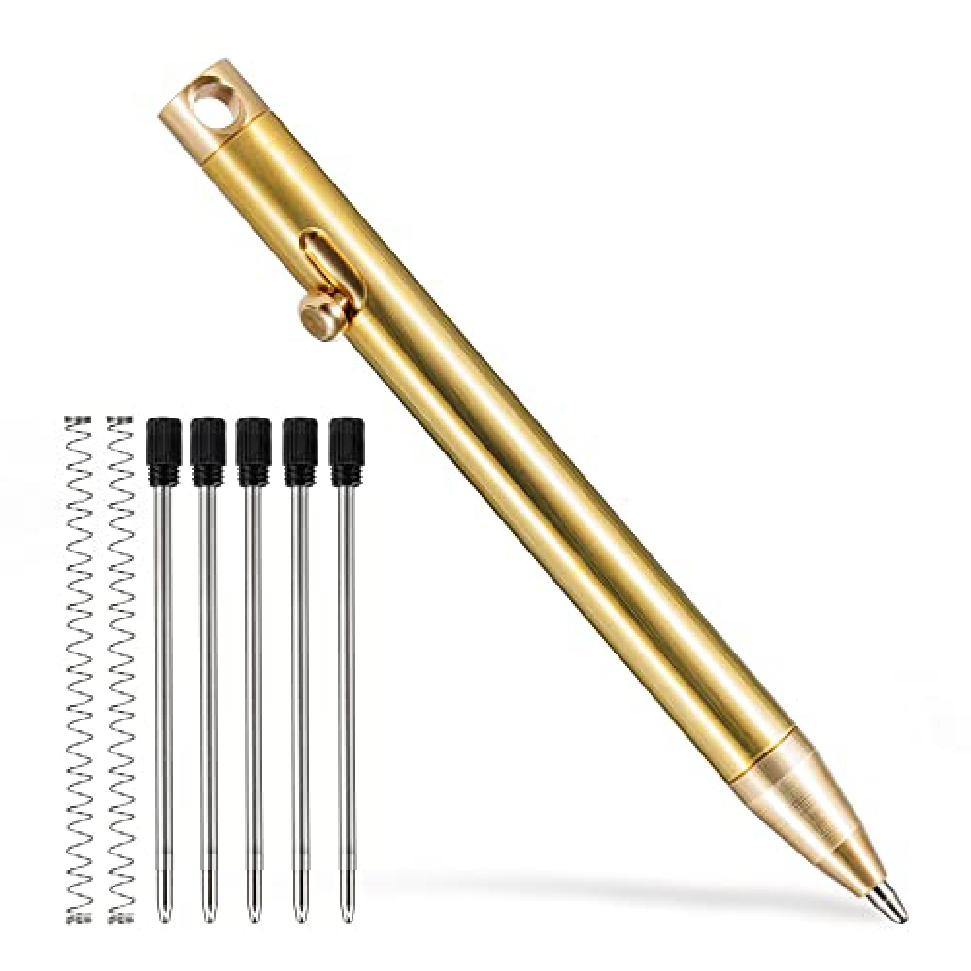 KeyUnity Titanium Retractable Ballpoint Pen, Ball-point Pen with Refills , Mini Titanium Alloy Keychain EDC Pocket Pen with Clip , Black Ink(Brass)