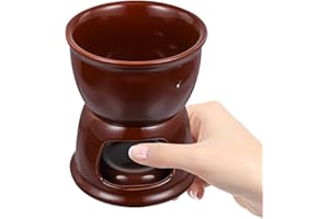 Toyvian Ceramic Chocolate Melting Pot and Cheese Fondue Set, Brown Ceramic Stove for Chocolate Melts,