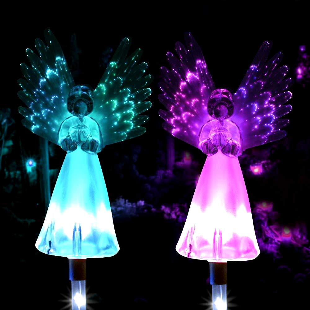 Jetcloud 2Pack Garden Solar Lights Outdoor, Waterproof Solar Angel Stake Lights with Luminous Lamps Wings Multi-Color Changing LED Solars Light for Outdoor Garden Path Home 38CM/15Inch (2Pack)