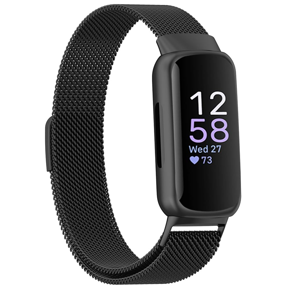 Moydolo Stainless Steel Metal Mesh Loop Adjustable Replacement Wristband Band Compatible with Fitbit Inspire 3 Straps - Black