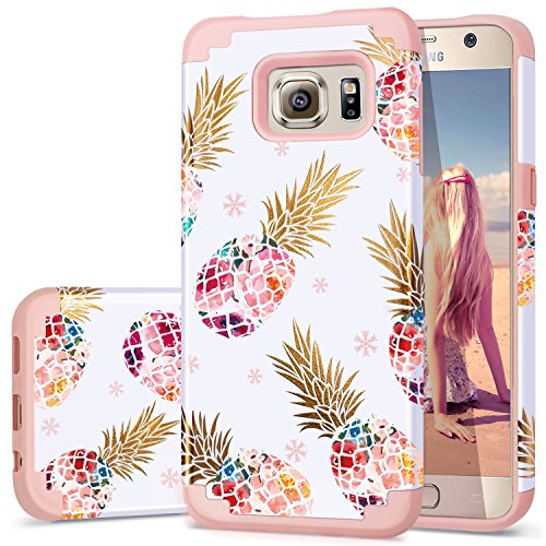 S6 Case,Pineapple Samsung S6 Case,Fingic Cute Pineapple Design Thin Case 2 in 1 Hybrid Case Hard Back&Soft Silicone Raised Edge Shock Absorption Protective Cover for Samsung Galaxy S6,Pink Pineapple