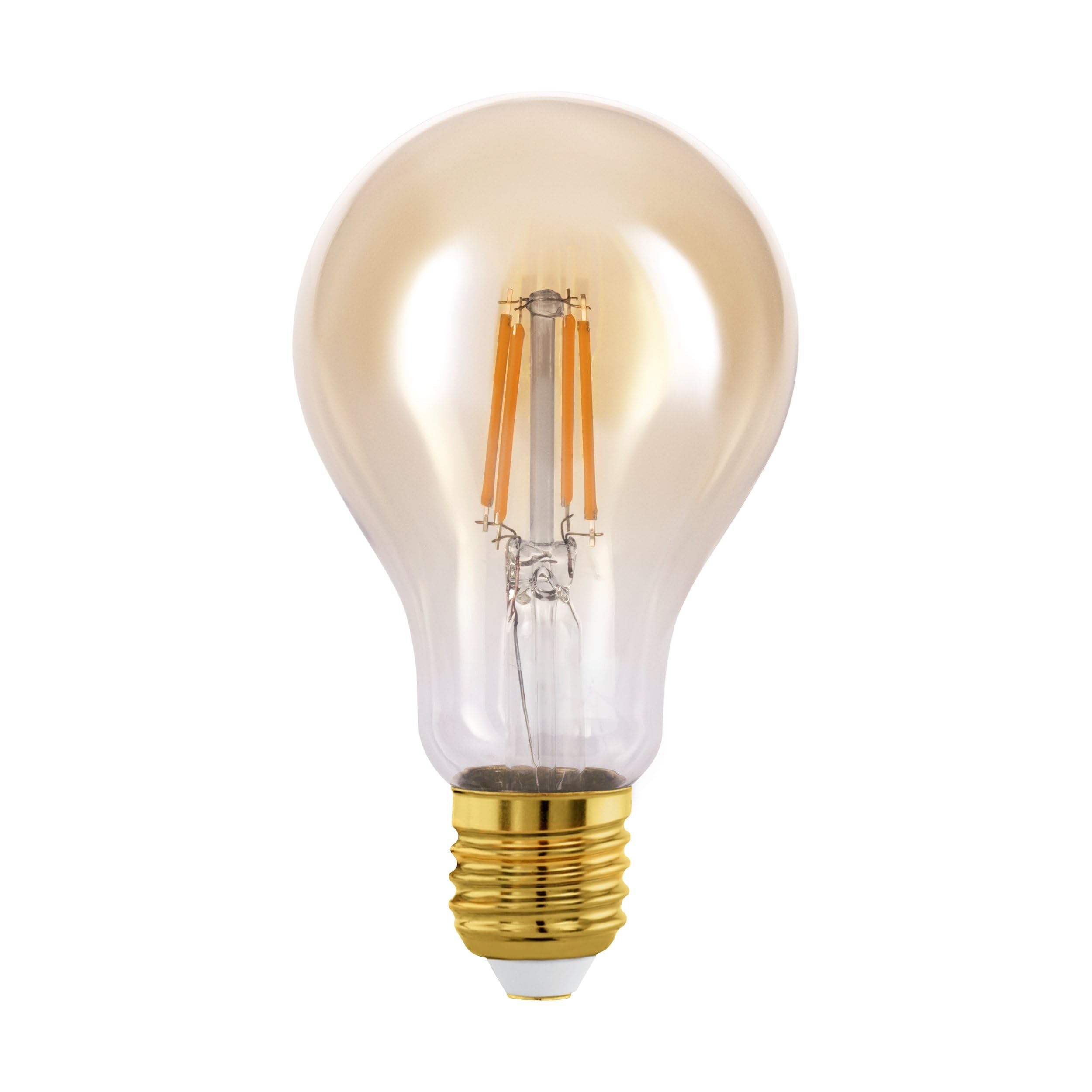 Eglo E27 LED Filament Light Bulb, Amber Vintage Edison lamp for Retro Lighting, 4 watt (Equivalent to 32 watt), 350 Lumen, Warm White Glow, 2200 Kelvin, A75, Ø 3"