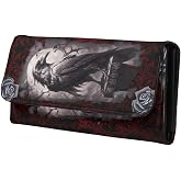 Jolamirel Gothic Raven Long Wallet for Women Vintage Goth Victorian Floral Trifold PU Leather Card Holder, Red Black Purse Clutch Checkbook with Zipper Pocket