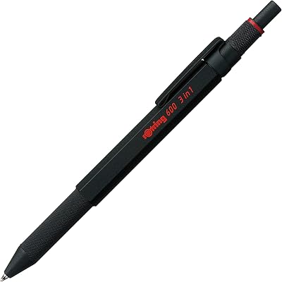 600 bolígrafo multicolor y portaminas 3 en 1 | 2 bolígrafos de punta fina (tinta negra y roja) | 1 portaminas (mina de 0,5 mm) | cuerpo negro