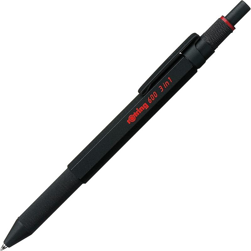 600 3-in-1 penna multicolore e portamina | 2 punte fini per penna a sfera (inchiostro nero e rosso) | 1 punta per portamina (0,5 mm) | Corpo nero