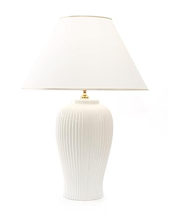 Tischleuchte Lampe Nobile bianco aus Keramik weiß| Tischlampe E27 | Handgefertigt in Italien | Exklusive Leuchte mit 24 Karat