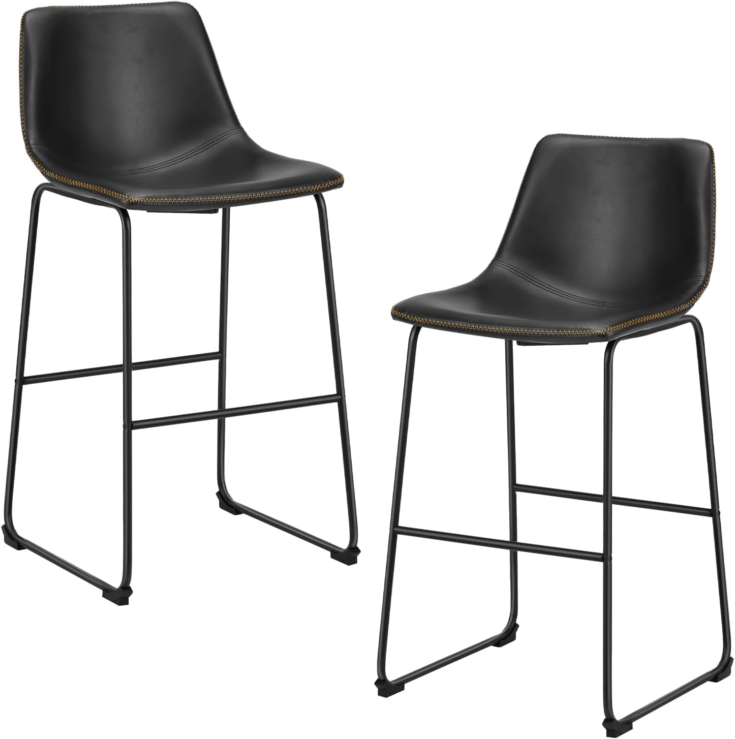 DUMOS 26 Inch Counter Height Bar Stools Set of 2, Modern Faux Leather High Barstools with Back and Metal Leg, Bar Chairs for Kitchen Island, Elegant Black Image