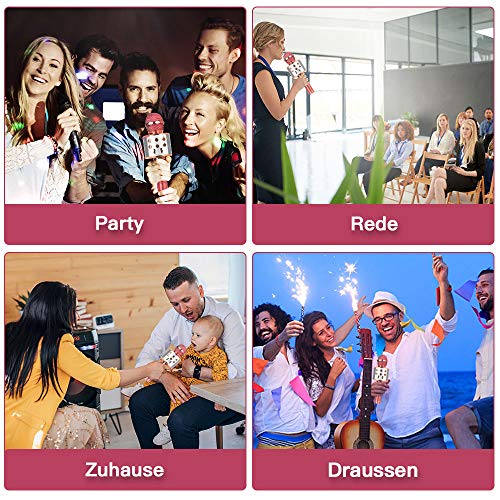 MAEXUS Karaoke Mikrofon Kinder, Bluetooth Karaoke Mikrofon mit Lautsprecher Drahtloses Bluetooth Mikrofon für Kinder Karaoke Mikrofon für iPhone/Android/iPad/PC/U-Disk/TF-Karte, Rose Gold