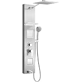 Shower Panel Tower System with Shelf, 4 Body Spray &amp; 5 Handheld Settings | Adjustable Height, Rainfall, Waterfall Shower Head Body Jet Massage, Tub Spout