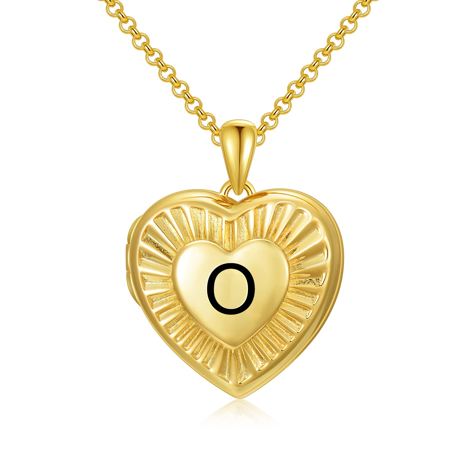 SOULMEET 18ct Gold Plated Silver Radiation Initial Heart Locket Necklace That Holds Pictures Photo Locket Necklace Alphabet O (Locket only)