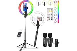 Yeaki Vlogging Kit for iPhone/Android - 10" Selfie Ring Light with 74" Tripod Stand & Phone Holder, Tripod for iPhone with Light and Microphone, YouTube Starter Kit for TikTok/Makeup/Content Creator