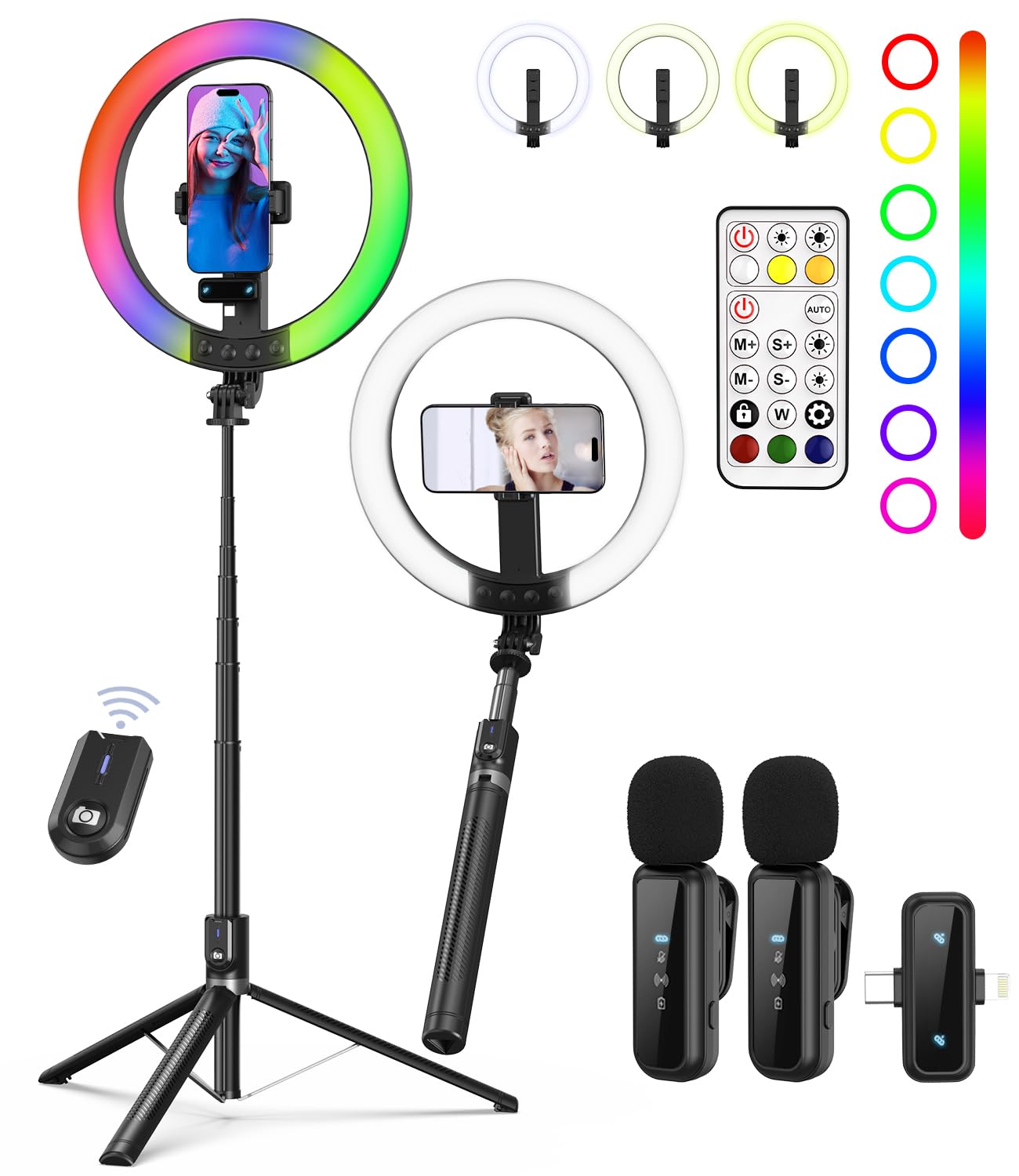 Yeaki Vlogging Kit for iPhone/Android - 10" Selfie Ring Light with 74" Tripod Stand & Phone Holder, Tripod for iPhone with Light and Microphone, YouTube Starter Kit for TikTok/Makeup/Content Creator