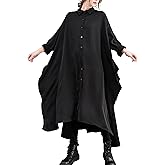 ellazhu Women's Solid Color Button Down Irregular Hem High Up Shirt Dress GZ118 A