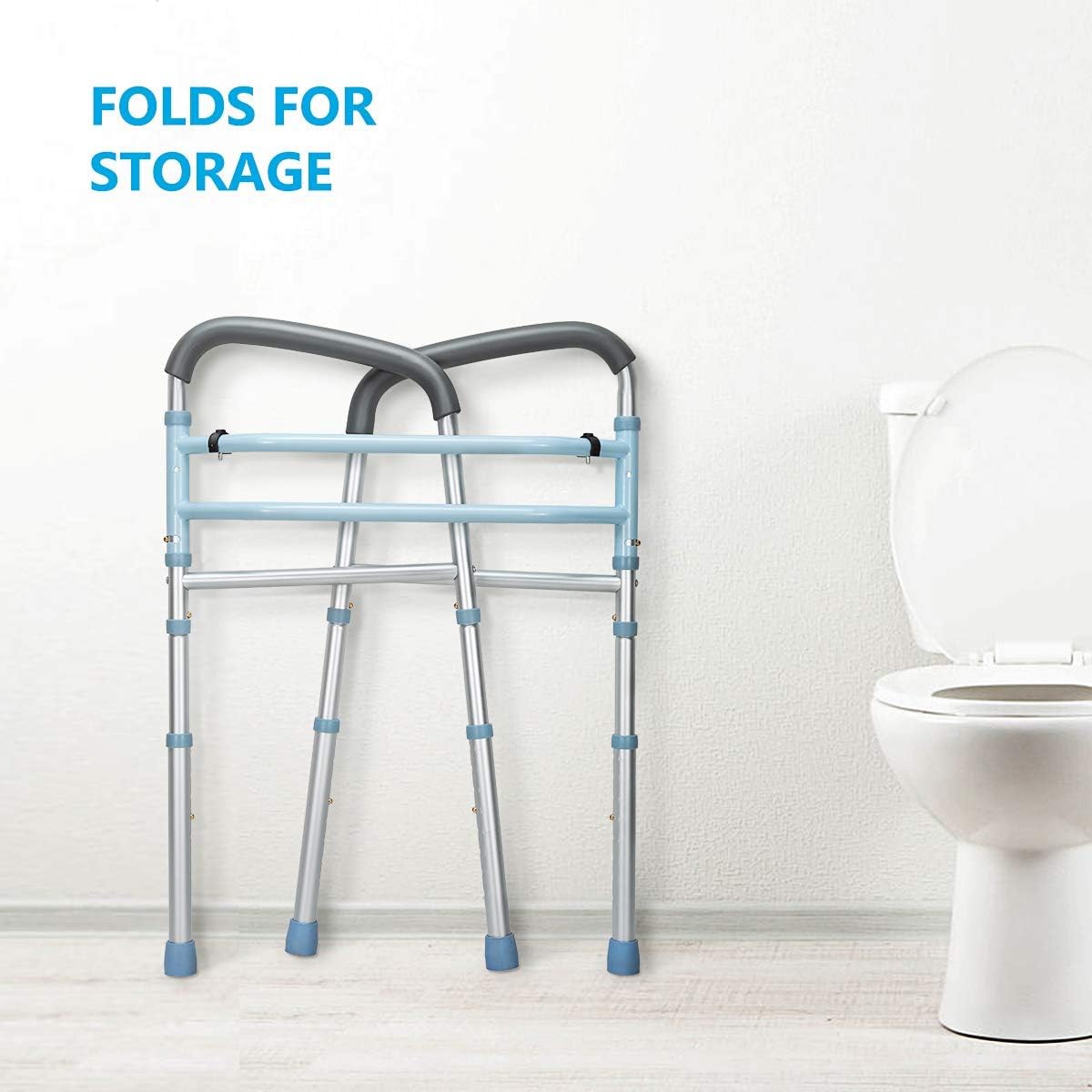 OasisSpace Stand Alone Toilet Safety Rail - Heavy Duty Medical Toilet Safety Frame for Elderly, Handicap and Disabled - Adjustable Bathroom Toilet Handrails Grab Bar, Fit Any Toilet: Health & Personal Care