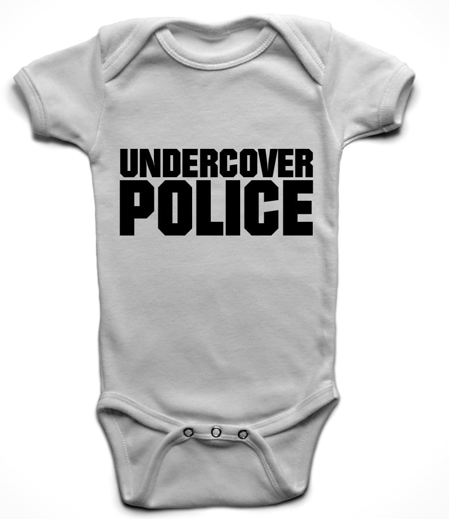 'Undercover Police' funny cute unisex babygrow bodysuit romper (6-12 months, White)
