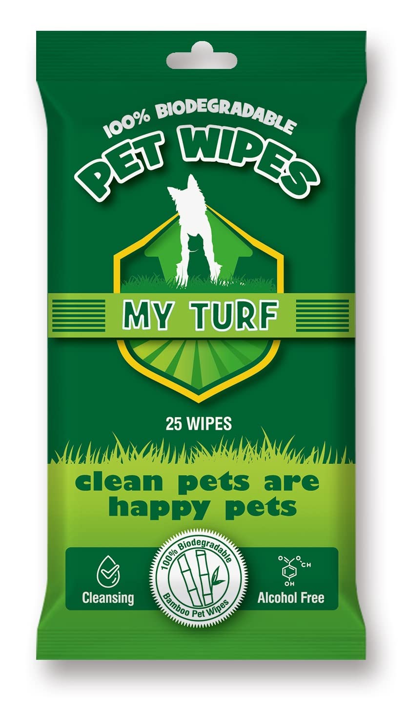 My Turf Cat Dog Grooming Pet Wipes | 25 Biodegradable Wipes 15x20cm | Quick Easy Cleaning Dog Wipes & Cat Wipes | Dog Wipes For Bums, Body, Paws, Eyes & Ears | Alcohol Free Dog Grooming Wet Wipes