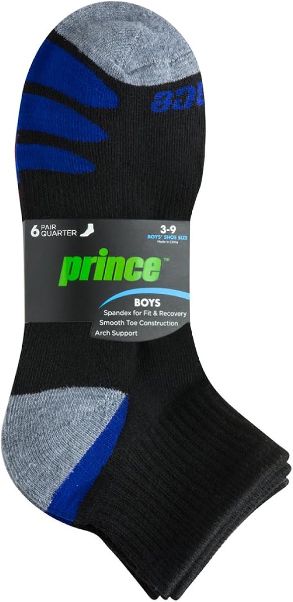 Prince Boys' Quarter Length Athletic Ankle Socks with Cushion for Active Kids: Clothing