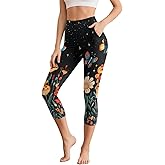 WHUVUMFY Women's Yoga Leggings Capri High Waist Yoga Pants with Pockets Tummy Control Leggings for Workout Running Plus Size
