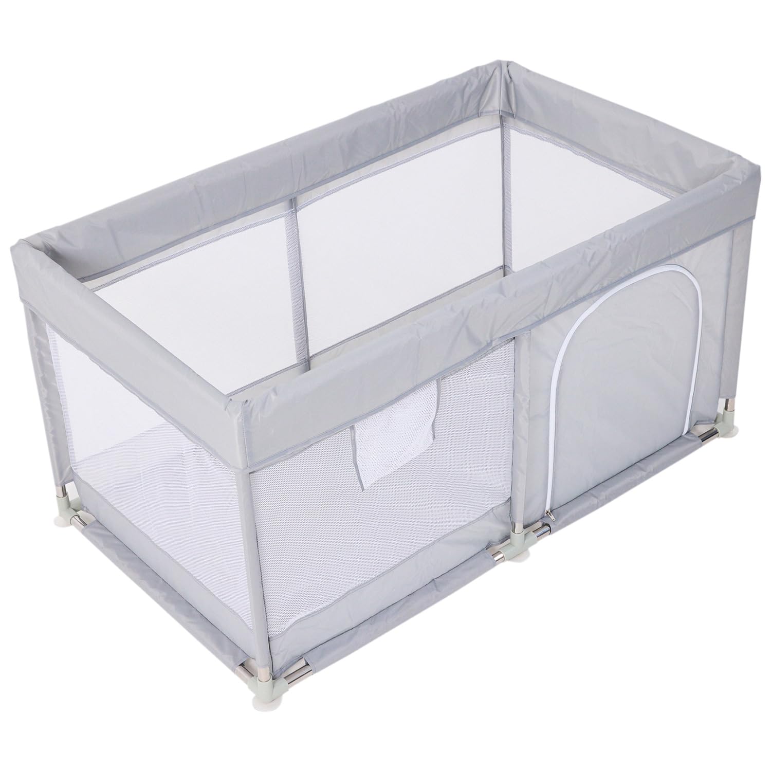 BabyGoo メッシュ ベビーサークル 【安全検査合格品】 プレイヤード ベビーゲート 赤ちゃん 子供 ベビールーム キッズスペース 長方形 正方形 持ち運び 吸盤 保育園 幼稚園 (グレー, 120×70)商品画像
