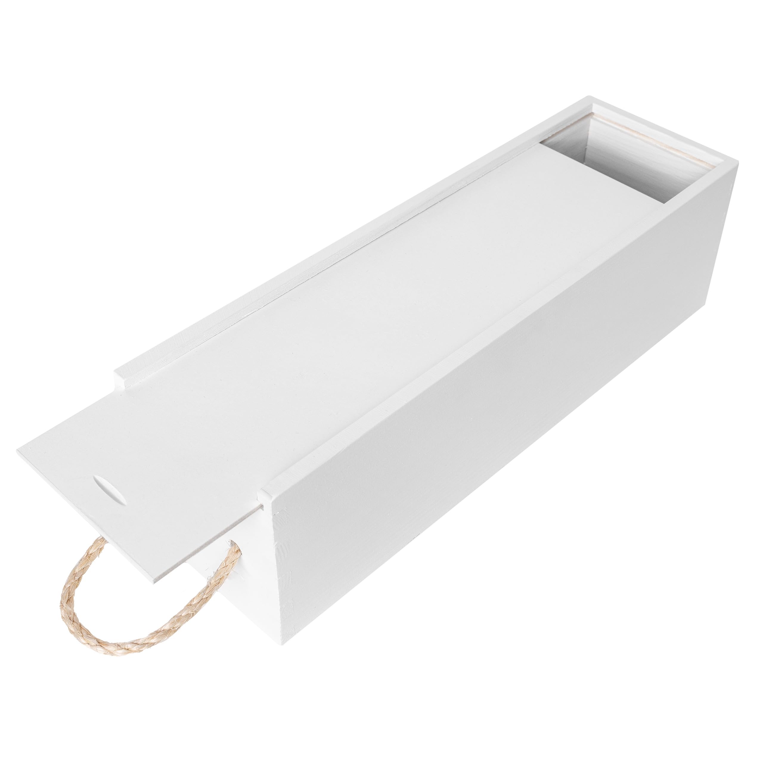Creative Deco White Wooden Wine Box with Rope | 1 Bottle | 35.1x11x10cm (+- 1 cm) | Natural Wood Wine Holder Bottle Easter Gift Storage Box Chest | Presentation Box