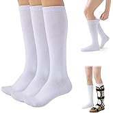 Walking Boot Socks Cotton 3Pairs, Replacement Socks Liner for Orthopedic Walker Brace Compatible with Air Cam Walkers and Fracture Boot for Men and Women Cast Surgical Leg Cover, White