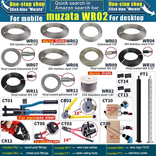 Muzata 50 Pack Heavy Duty Stainless Steel Cable Railing Kits with 2