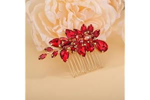 Teyglen Rhinestone Wedding Hair Comb Red Crystal Bridal Hair Piece Crystal Bride Wedding Hair Comb Sparkly Red Rhinestone Headpiece Hair Accessories for Women Girls (Red)