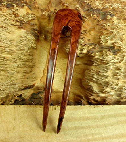 JWL (1) Laos Rosewood Two Prong Curved 5 Inch Hair Fork FPL 4 Inches Stick Pick Pic Pin Bun Holder - Hawaiian Style