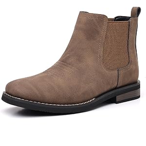 DINAOR Men's Square Toe Western Chelsea Boots Faux Suede Embroidered Vamp | Elastic side panels and a rear pull tab allow eas