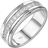 SweetJew Mens Moissanite Wedding Band 925 Sterling Silver White Gold Plated with 14 Round Cut Lab Created Stones D Color VVS1 Clarity Promise Ring for Him Size 7-14
