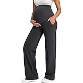 G4Free Maternity Yoga Pants Fleece Lined Pregnancy Dress Work Pants Casual Athletic Workout Wide Leg Sweatpants with Pockets(Black,XXL,Petite)