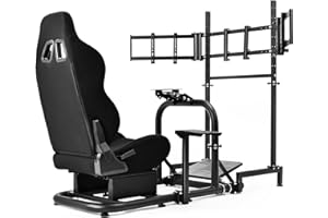 Dardoo Racing Simulator Cockpit with Triple Monitor Stand and Black Seat Fit for Logitech G29 G920 G923, for Thrustmaster T30