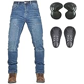 Men's Motorcycle Riding Pants Denim Jeans with Knee and Hip Armor Pads, Detachable CE2 Armor Pads